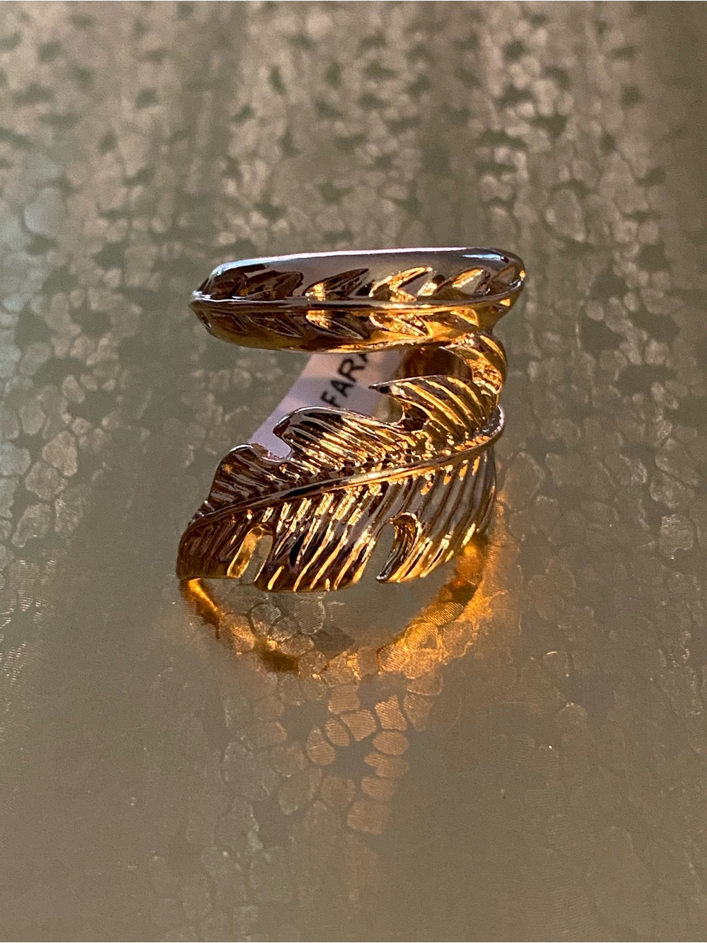 NWT Gold Feather Leaf Wrap Bypass Ring - Size 7 adjustable by Farrah Jewelry